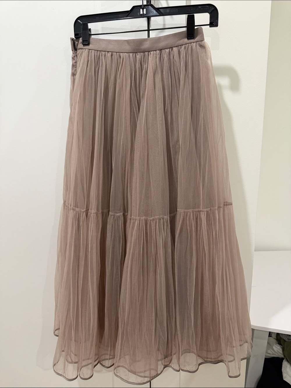 Taupe Layered Tulle Maxi Skirt